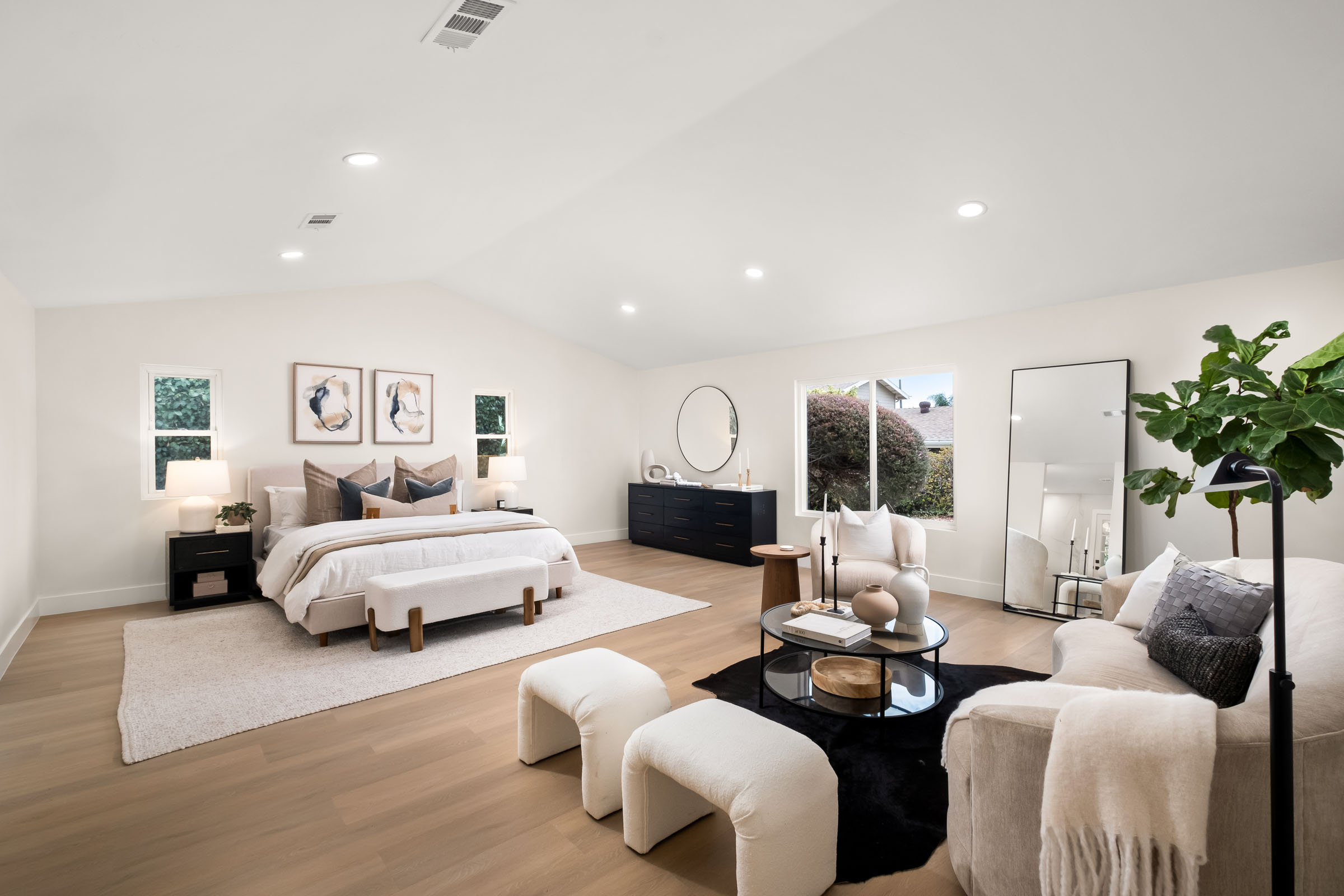 8 beautiful stylish master bedroom with accent chairs throws pillows and ottomans